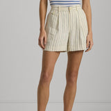 Lauren Ralph Lauren Striped Pleated Short In Cream / Blue