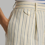 Lauren Ralph Lauren Striped Pleated Short In Cream / Blue