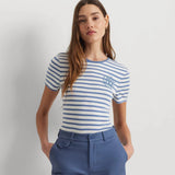 Lauren Ralph Lauren Striped Stretch Cotton Crewneck Tee in Pale Azure