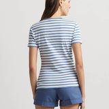 Lauren Ralph Lauren Striped Stretch Cotton Crewneck Tee in Pale Azure