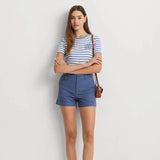 Lauren Ralph Lauren Striped Stretch Cotton Crewneck Tee in Pale Azure