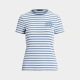Lauren Ralph Lauren Striped Stretch Cotton Crewneck Tee in Pale Azure