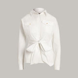 Lauren Ralph Lauren Tie-Front Cotton-Blend Shirt In White