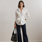 Lauren Ralph Lauren Tie-Front Cotton-Blend Shirt In White
