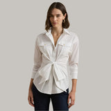 Lauren Ralph Lauren Tie-Front Cotton-Blend Shirt In White