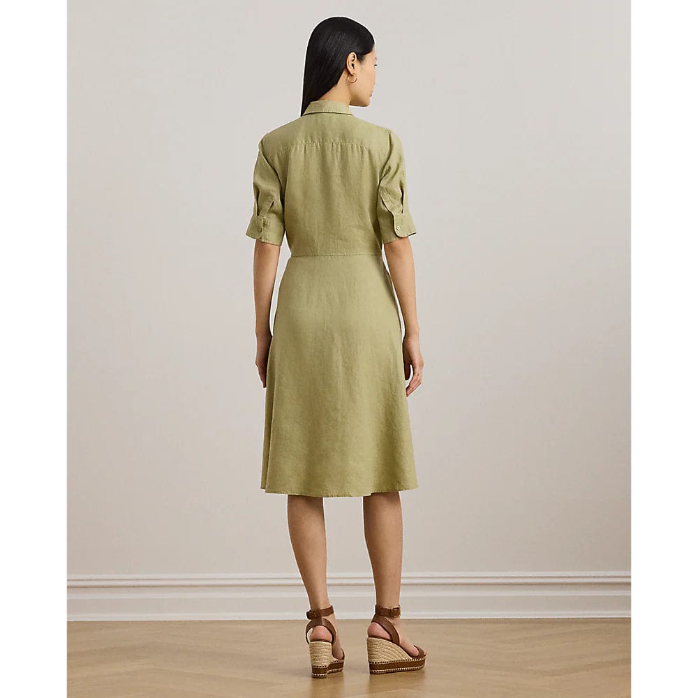 Lauren Ralph Lauren Tie-Front Linen Shirtdress In Light Olive Lauren Ralph Lauren Tie-Front Linen Shirtdress In Light Olive