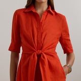 Lauren Ralph Lauren Tie-Front Linen Shirtdress In Orange Lily