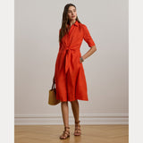Lauren Ralph Lauren Tie-Front Linen Shirtdress In Orange Lily