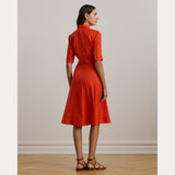 Lauren Ralph Lauren Tie-Front Linen Shirtdress In Orange Lily