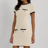 Lauren Ralph Lauren Two-Tone Boucle Sheath Dress in Mascarpone Cream/Black