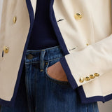Lauren Ralph Lauren Two-Tone Double-Breasted Piqué Blazer in Mascarpone/Refined Navy