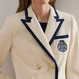 Lauren Ralph Lauren Two-Tone Double-Breasted Piqué Blazer in Mascarpone/Refined Navy