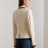 Lauren Ralph Lauren Two-Tone Double-Breasted Piqué Blazer in Mascarpone/Refined Navy