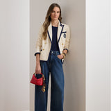 Lauren Ralph Lauren Two-Tone Double-Breasted Piqué Blazer in Mascarpone/Refined Navy
