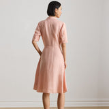Lauren Ralph Lauren Wakana Elbow Sleeves Day Dress Tie Waist In Pink