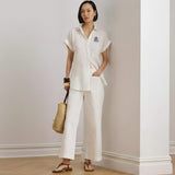 Lauren Ralph Lauren Yurshane Cropped Flat Front Pant In White