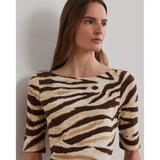 Lauren Ralph Lauren Zebra-print Stretch Cotton Boatneck Tee In Brown