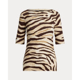 Lauren Ralph Lauren Zebra-print Stretch Cotton Boatneck Tee In Brown