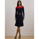 Ralph Lauren Lauren Ralph Lauren Patney Long Sleeve Midi Dress in Navy/Red