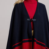 Lauren Ralph Lauren Intarsia-Knit Two-Tone Poncho In Navy / Red