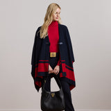 Lauren Ralph Lauren Intarsia-Knit Two-Tone Poncho In Navy / Red