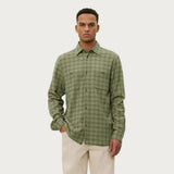Les Deux John Check Shirt In Olive Night