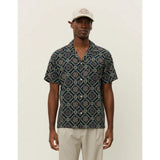 Les Deux Lukas Tapestry Short-Sleeve Shirt In Dark Navy