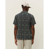 Les Deux Lukas Tapestry Short-Sleeve Shirt In Dark Navy