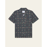 Les Deux Lukas Tapestry Short-Sleeve Shirt In Dark Navy