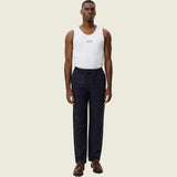 Les Deux Patrick Linen Pants Loose Fit in Dark Navy