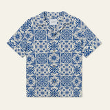 Les Deux Tile Cotton SS Shirt in Light Ivory/Surf Blue