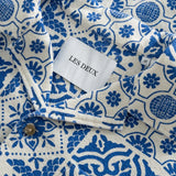 Les Deux Tile Cotton SS Shirt in Light Ivory/Surf Blue