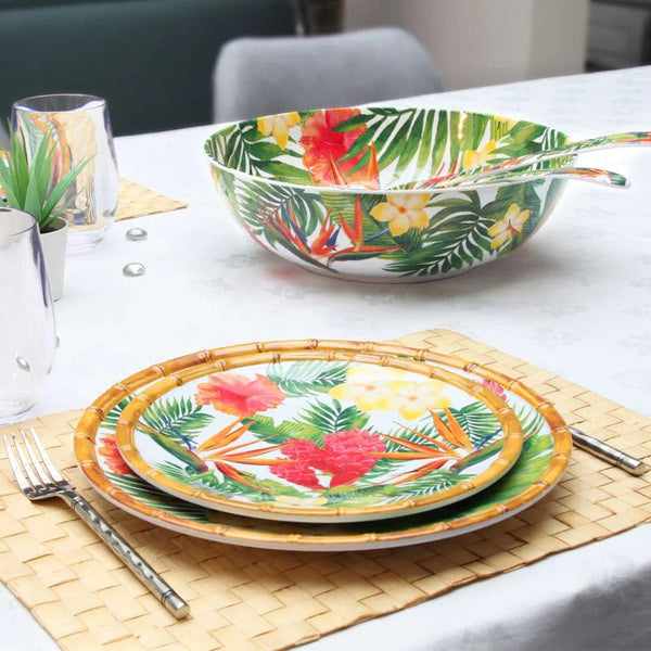 Les Jardins de la Comtesse Exotic Flowers Large dinner plate in melamine with flowers - Ø 28 cm
