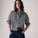 Levi's Cropped Harlie Shirt Hedi Micro Gingham Cloud Dancer In Blue