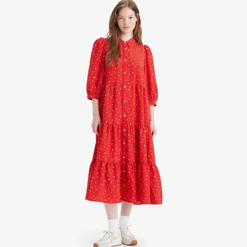 strapless open back dress Levi's Cynthia Dress in Smaller Isabel Script Red