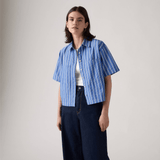 Levi's Harlie Short Sleeve Cropped Shirt Double Dutch Stripe In Nautical Blue