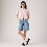 Levi's Harlie Short Sleeve Cropped Shirt Rachel Stripe In Peachskin Pink