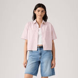 Levi's Harlie Short Sleeve Cropped Shirt Rachel Stripe In Peachskin Pink