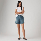 Levi's High Rise Baggy Linen+ Denim Shorts Stop Flaxing Short In Blue