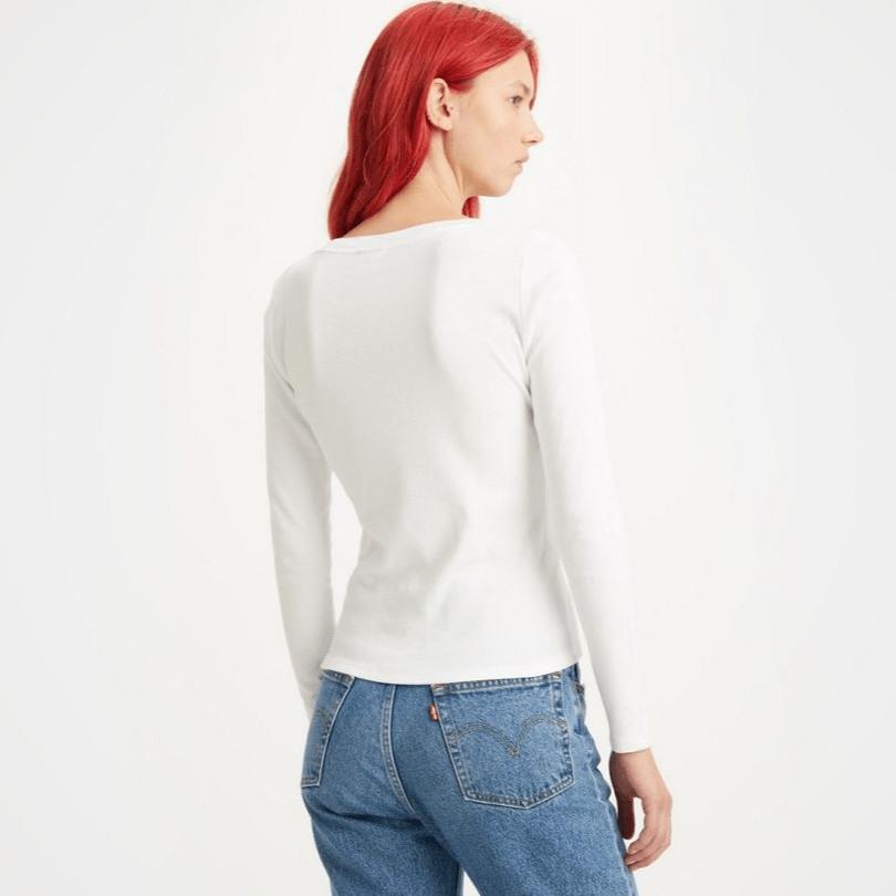 Levi s Long Sleeve V Neck Baby Tee White