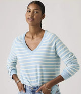 Levi's Supersoft V-neck Pullover Sweater In Parisienne Stripe Glacier Lake
