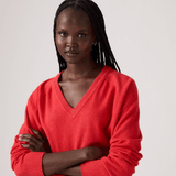 Levi's Supersoft V-Neck Pullover Sweater In True Red