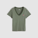 Levi's The Perfect Cotton V-neck in Deep Depth Stripe Green