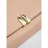 LK Bennett Aria Neutral Nappa Leather Curve Flap Wide Clutch Bag In Trench