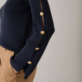 LK Bennett Mirren Midnight Cotton Shank Button Jumper