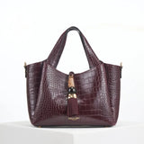 Luella Grey Etta Croc Small Tote In Black Cherry