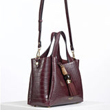Luella Grey Etta Croc Small Tote In Black Cherry