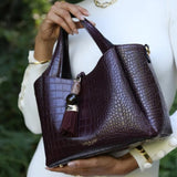 Luella Grey Etta Croc Small Tote In Black Cherry