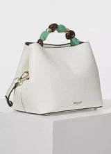 Luella Grey Christina Beaded Handle Bucket Tote Bag in White