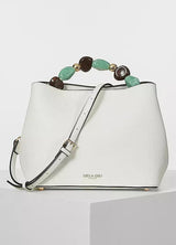 Luella Grey Christina Beaded Handle Bucket Tote Bag in White